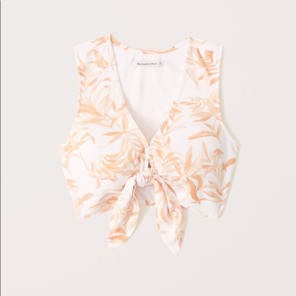 Abercrombie & Fitch • Cropped Tie-Front Linen-Blend Top in White Floral